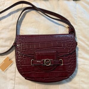 Burgundy croc-embossed mini bag (Michael Kors)